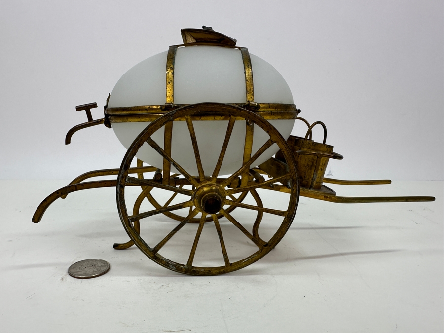 Antique Opaline Glass: White Egg With Gilt Metal Carriage Crack In Top Of Egg 10'W X 6'H Appraised $350 [Photo 6]