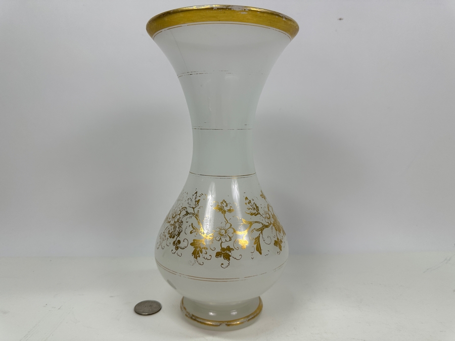 Antique Opaline Glass: White Vase With Gold Decor 9.5'H Appraised $275 [Photo 3]
