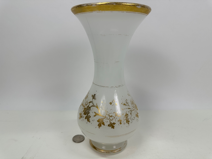 Antique Opaline Glass: White Vase With Gold Decor 9.5'H Appraised $275 [Photo 6]