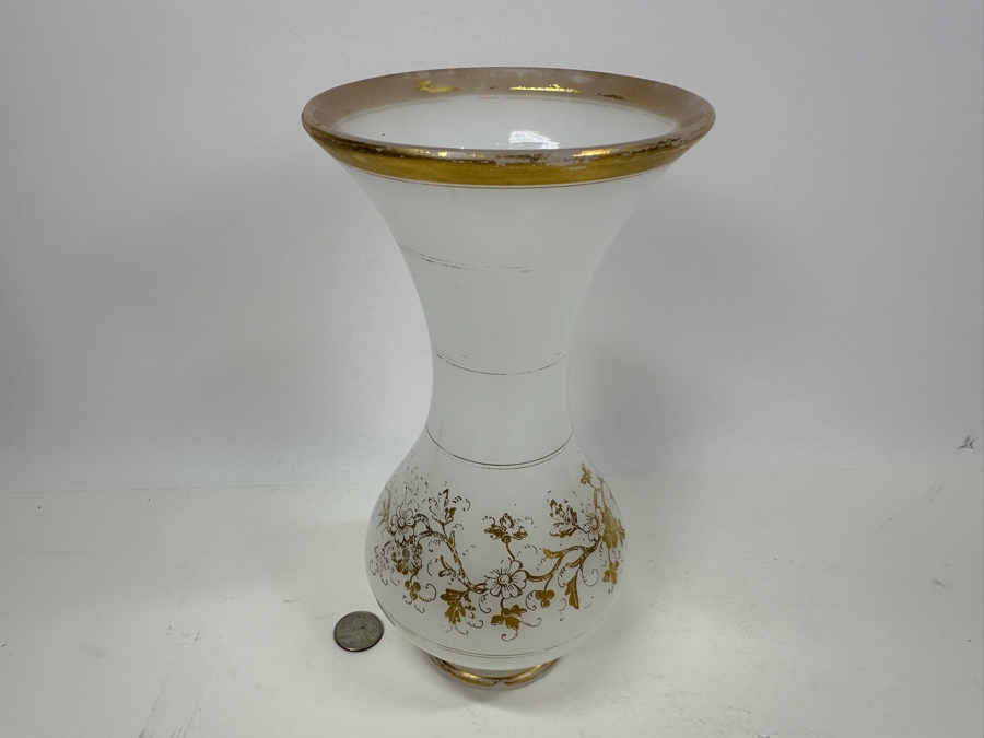 Antique Opaline Glass: White Vase With Gold Decor 9.5'H Appraised $275 [Photo 5]