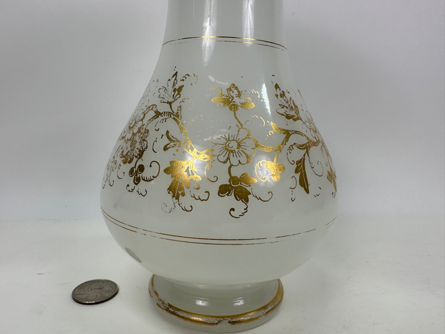 Antique Opaline Glass: White Vase With Gold Decor 9.5'H Appraised $275 [Photo 4]