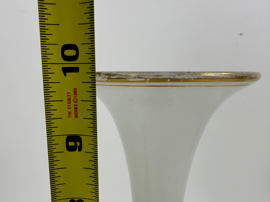 Antique Opaline Glass: White Vase With Gold Decorations - Marble Stuck Inside Of Neck 10'H Appraised $80 [Photo 8]