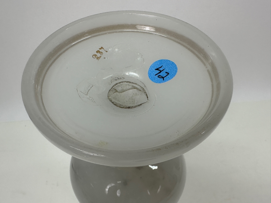 Antique Opaline Glass: White Vase With Gold Decorations - Marble Stuck Inside Of Neck 10'H Appraised $80 [Photo 7]