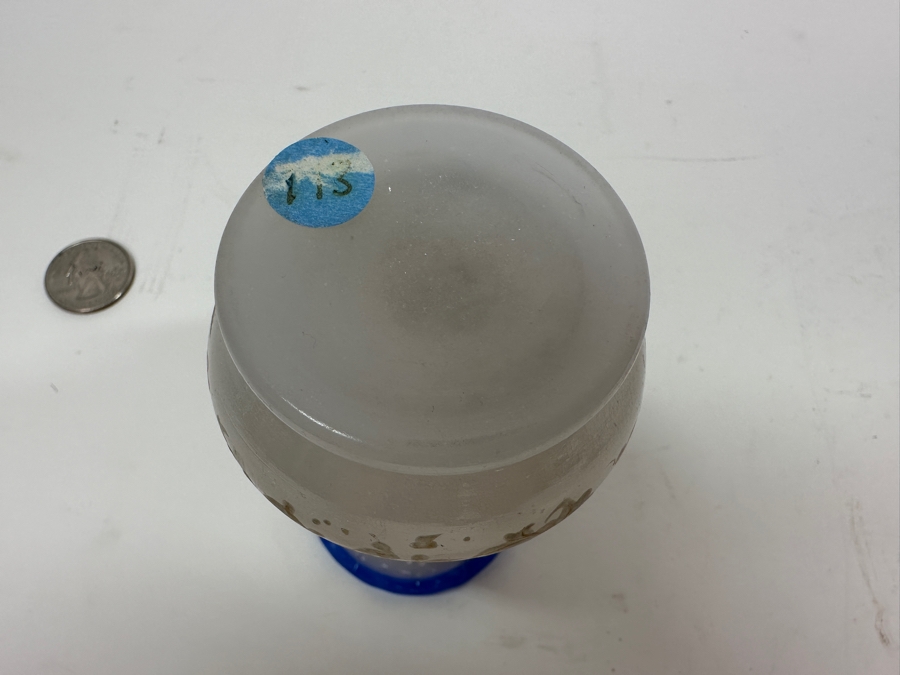 Antique Opaline Glass: White Bud Vase With Gold & White Hand Painted Decorations And Blue Trim 3.5'H Appraised $65 [Photo 8]