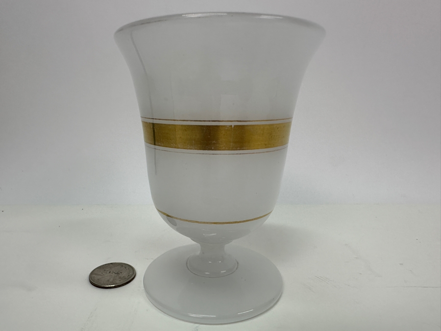 Antique Opaline Glass: White Footed Cup With Gold Decorations 4.25'H Appraised $50 [Photo 2]