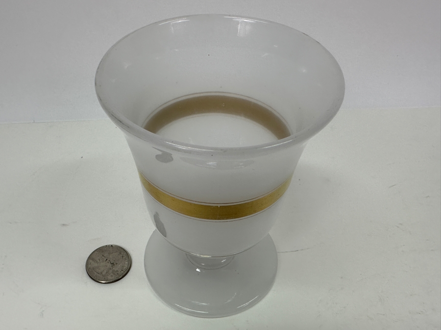 Antique Opaline Glass: White Footed Cup With Gold Decorations 4.25'H Appraised $50 [Photo 4]