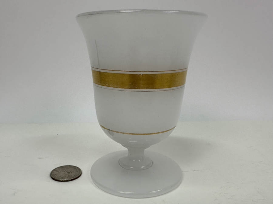 Antique Opaline Glass: White Footed Cup With Gold Decorations 4.25'H Appraised $50 [Photo 3]