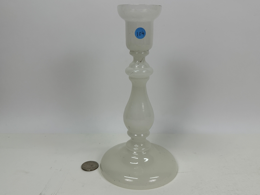 Antique Opaline Glass: White Candlestick 8.5'H Appraised $95 [Photo 2]