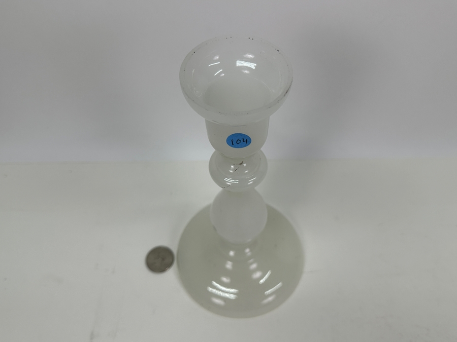 Antique Opaline Glass: White Candlestick 8.5'H Appraised $95 [Photo 4]
