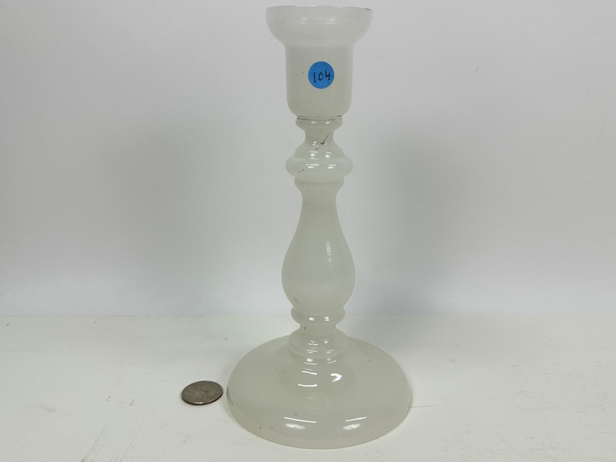 Antique Opaline Glass: White Candlestick 8.5'H Appraised $95 [Photo 3]