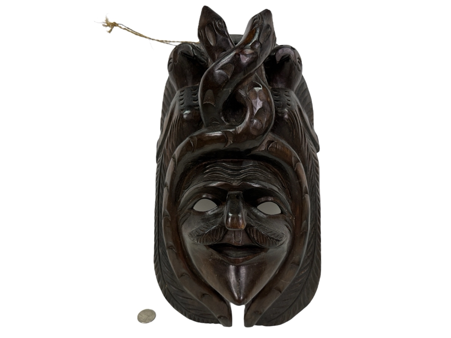 Hand Carved Wooden Mexican Mask 8.5'W X 14'L