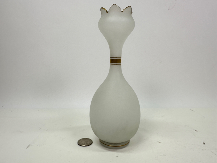 Antique Opaline Glass: White Vase With Gold Decor 8'H Appraised $35 [Photo 3]