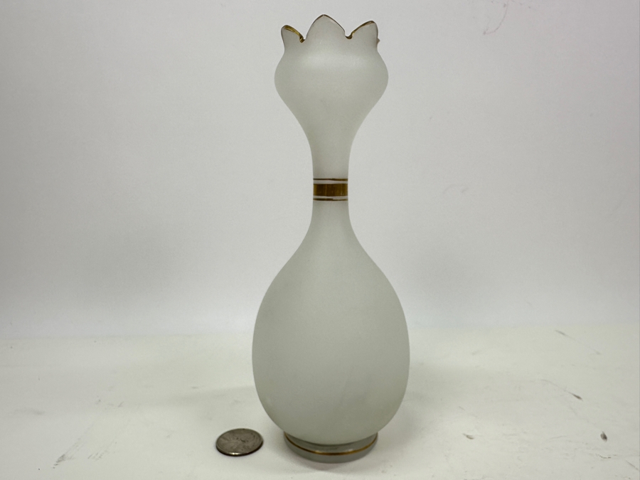 Antique Opaline Glass: White Vase With Gold Decor 8'H Appraised $35 [Photo 4]