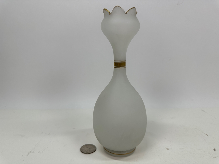 Antique Opaline Glass: White Vase With Gold Decor 8'H Appraised $35 [Photo 2]