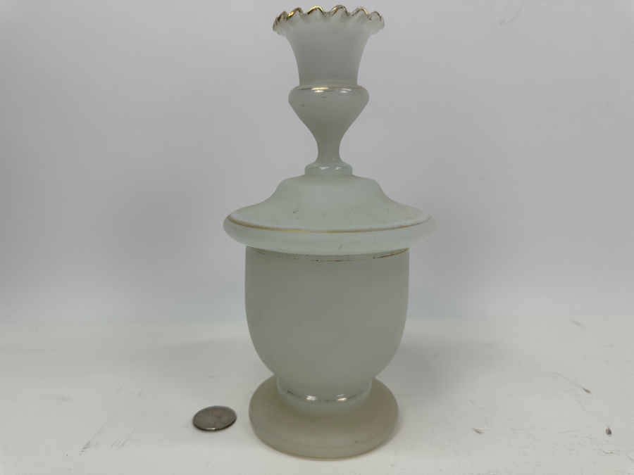 Antique Opaline Glass: White Jar With Lid 9'H Appraised $95 [Photo 3]