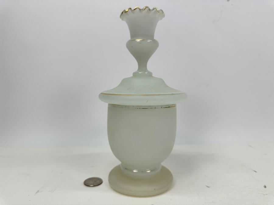 Antique Opaline Glass: White Jar With Lid 9'H Appraised $95 [Photo 2]