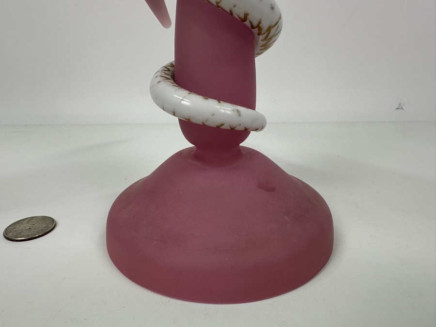 Antique Opaline Glass: Rare 2-Piece Trumpet Vase With Applied White Snake Stand With Gold Decorations 10.5'H [Photo 6]
