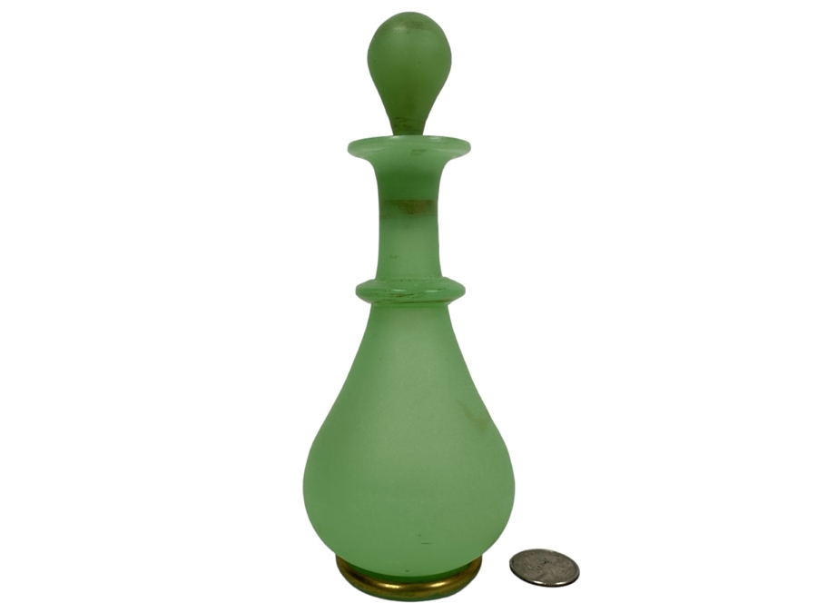 Antique Opaline Glass: Green Perfume Bottle With Stopper 7.5'H Appraised $70