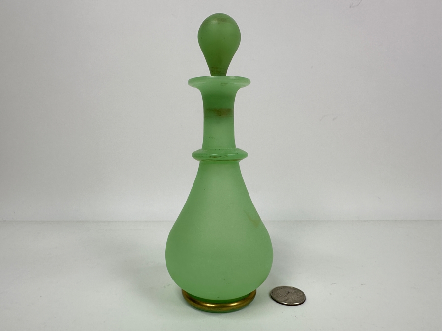 Antique Opaline Glass: Green Perfume Bottle With Stopper 7.5'H Appraised $70 [Photo 2]