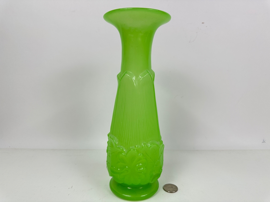 Antique Opaline Glass: Green Vase 10.5'H Appraised $150 [Photo 3]