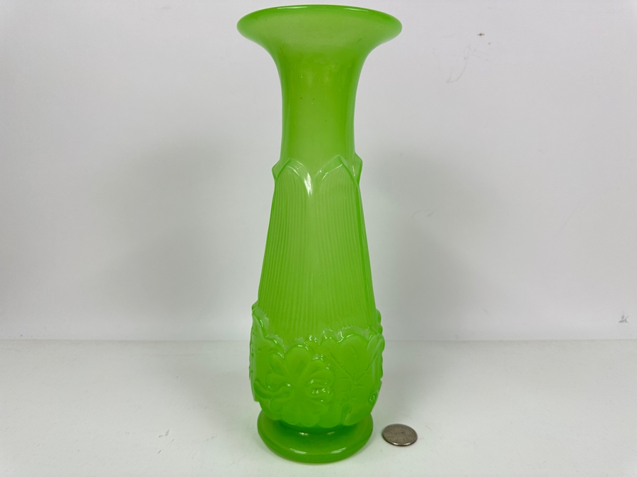 Antique Opaline Glass: Green Vase 10.5'H Appraised $150 [Photo 5]