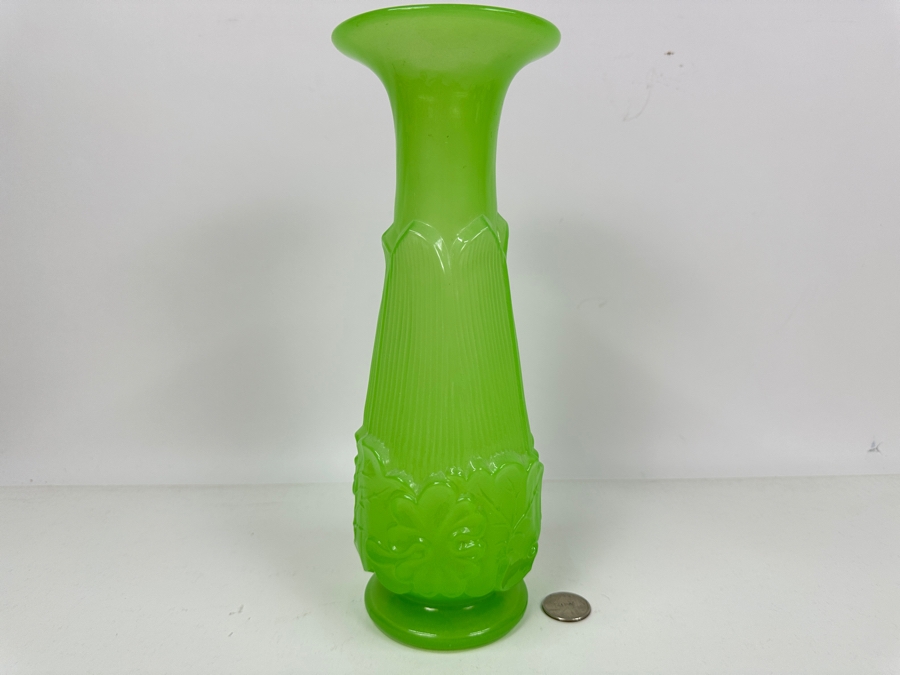 Antique Opaline Glass: Green Vase 10.5'H Appraised $150 [Photo 2]