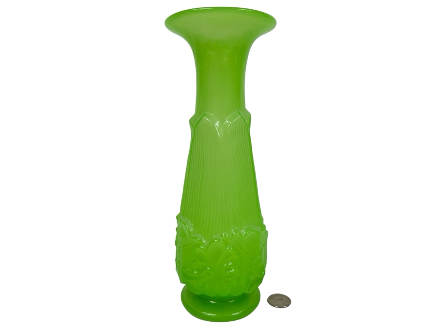 Antique Opaline Glass: Green Vase 10.5'H Appraised $150