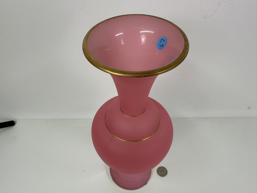 Antique Opaline Glass: Pink Vase With Gold Decor 13'H Appraised $325 [Photo 5]