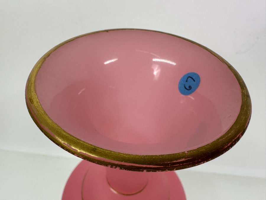 Antique Opaline Glass: Pink Vase With Gold Decor 13'H Appraised $325 [Photo 6]