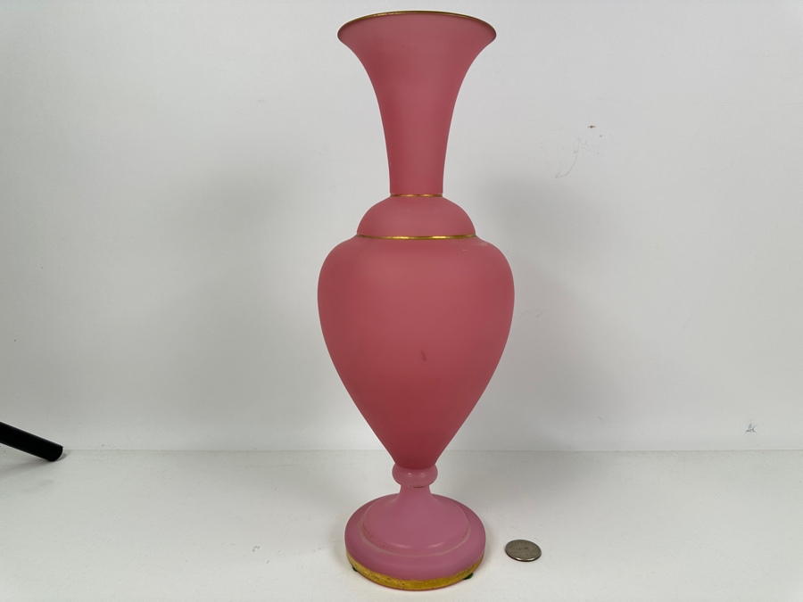 Antique Opaline Glass: Pink Vase With Gold Decor 13'H Appraised $325 [Photo 2]