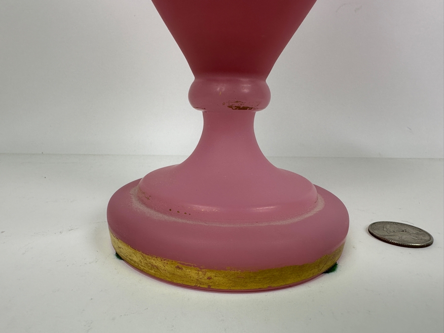 Antique Opaline Glass: Pink Vase With Gold Decor 13'H Appraised $325 [Photo 3]