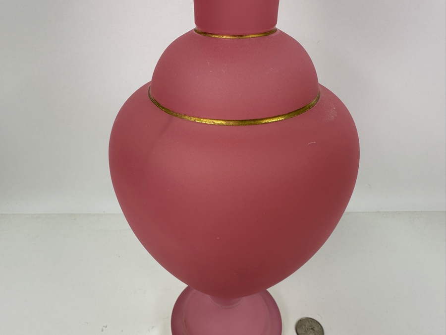 Antique Opaline Glass: Pink Vase With Gold Decor 13'H Appraised $325 [Photo 4]