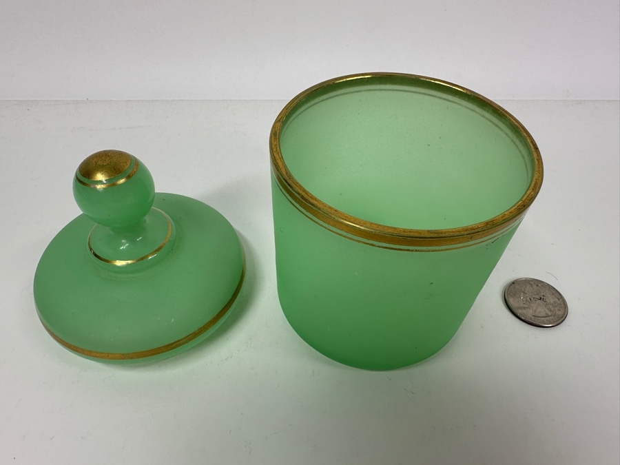 Antique Opaline Glass: Green Powder Box With Lid 5.25'H Appraised $75 [Photo 5]