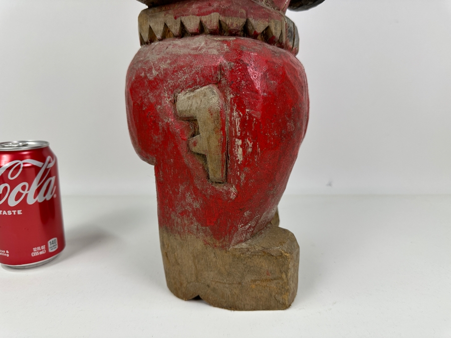 Vintage Mexican Folk Art Carved Wooden Tree Trunk Sculpture Cowboy With Pistol And Bullet Belt 24'H [Photo 10]