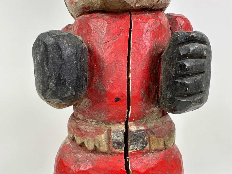 Vintage Mexican Folk Art Carved Wooden Tree Trunk Sculpture Cowboy With Pistol And Bullet Belt 24'H [Photo 7]