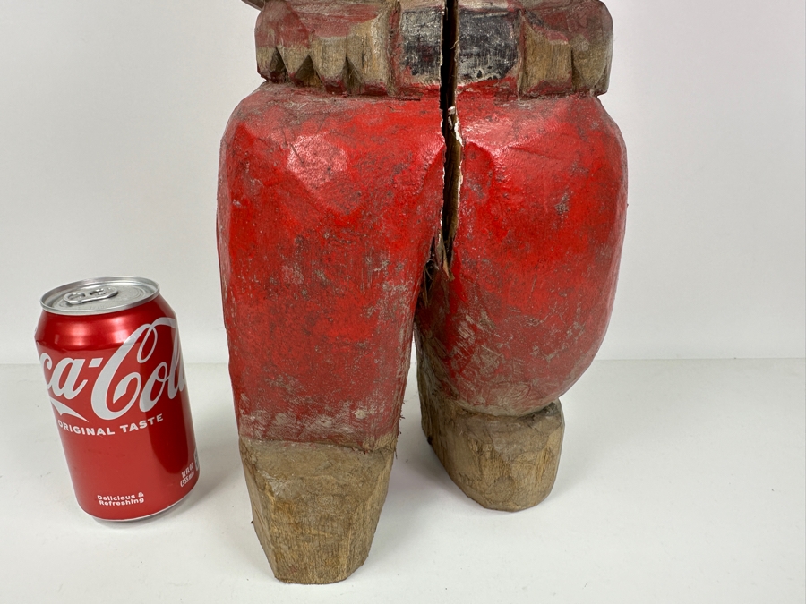 Vintage Mexican Folk Art Carved Wooden Tree Trunk Sculpture Cowboy With Pistol And Bullet Belt 24'H [Photo 8]