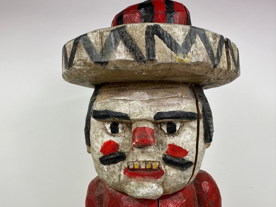 Vintage Mexican Folk Art Carved Wooden Tree Trunk Sculpture Cowboy With Pistol And Bullet Belt 24'H [Photo 5]