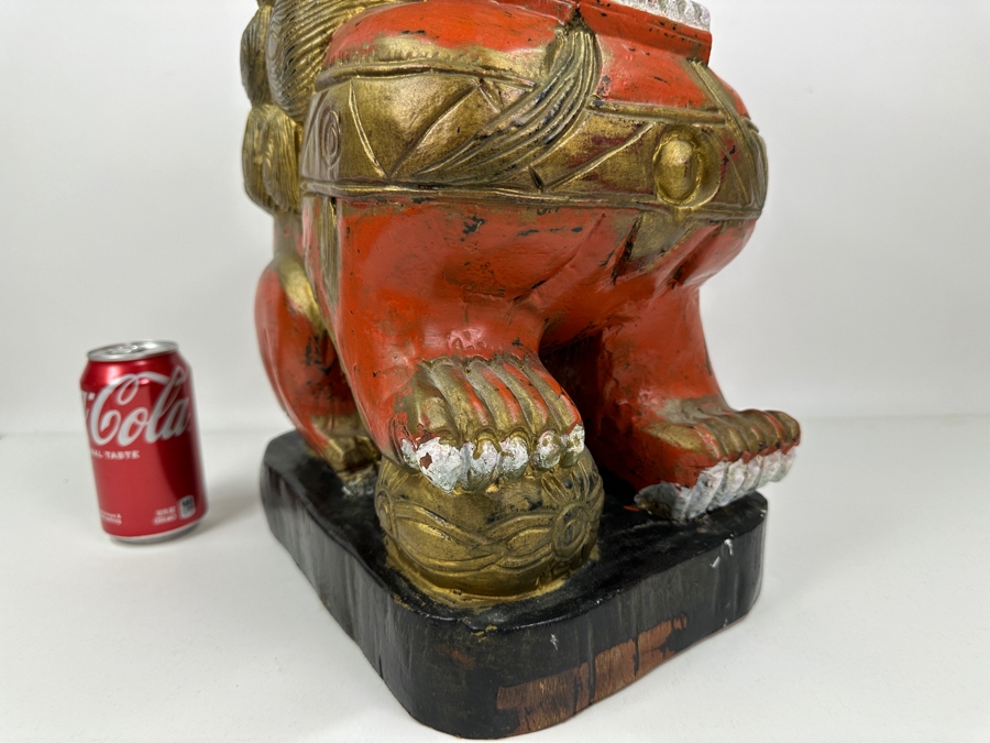 Vintage Chinese Carved Wooden Foo Dog Lion, Heavy 8.5'W X 12'D X 17'H [Photo 7]