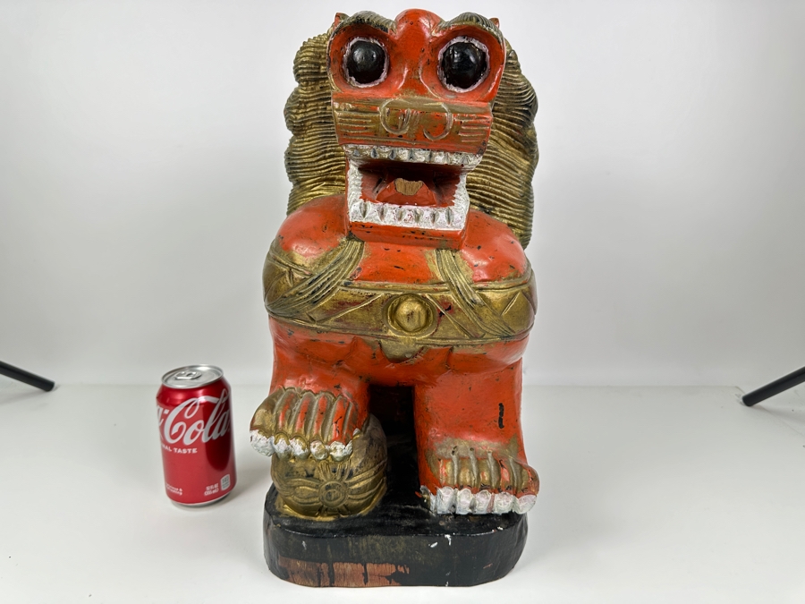 Vintage Chinese Carved Wooden Foo Dog Lion, Heavy 8.5'W X 12'D X 17'H [Photo 4]