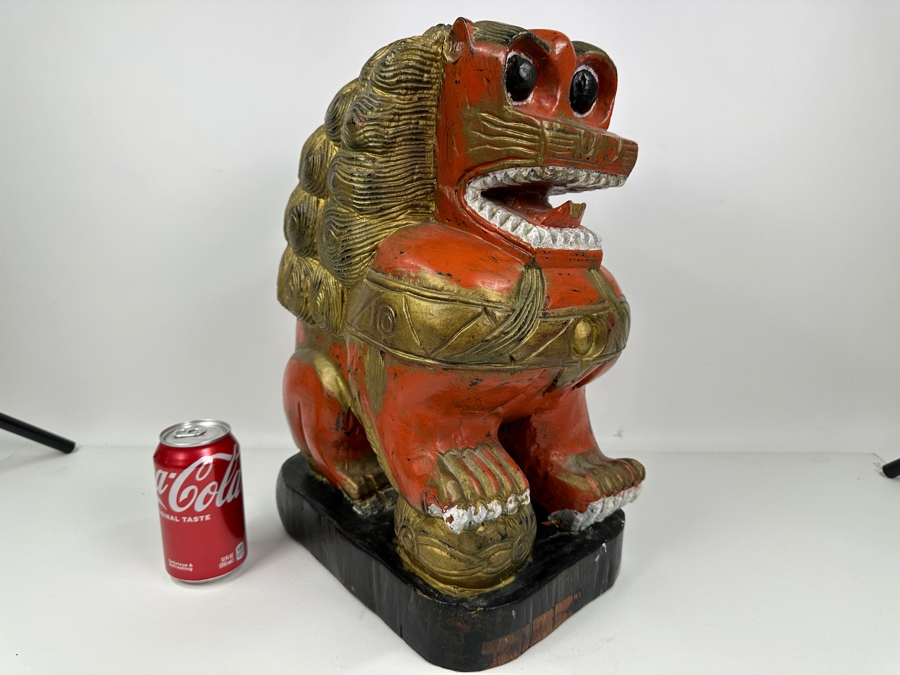Vintage Chinese Carved Wooden Foo Dog Lion, Heavy 8.5'W X 12'D X 17'H [Photo 9]