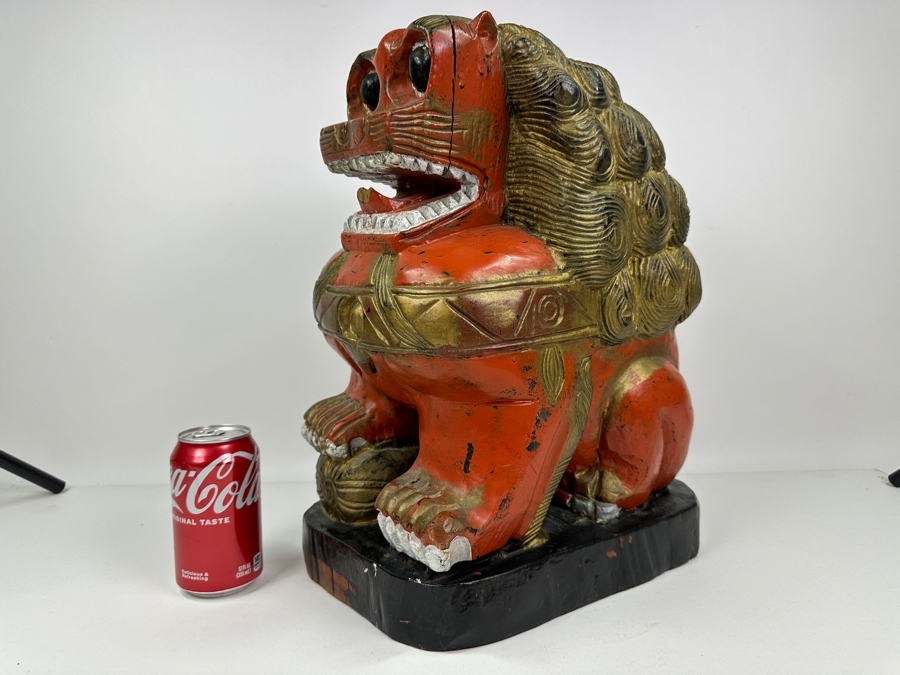 Vintage Chinese Carved Wooden Foo Dog Lion, Heavy 8.5'W X 12'D X 17'H [Photo 12]