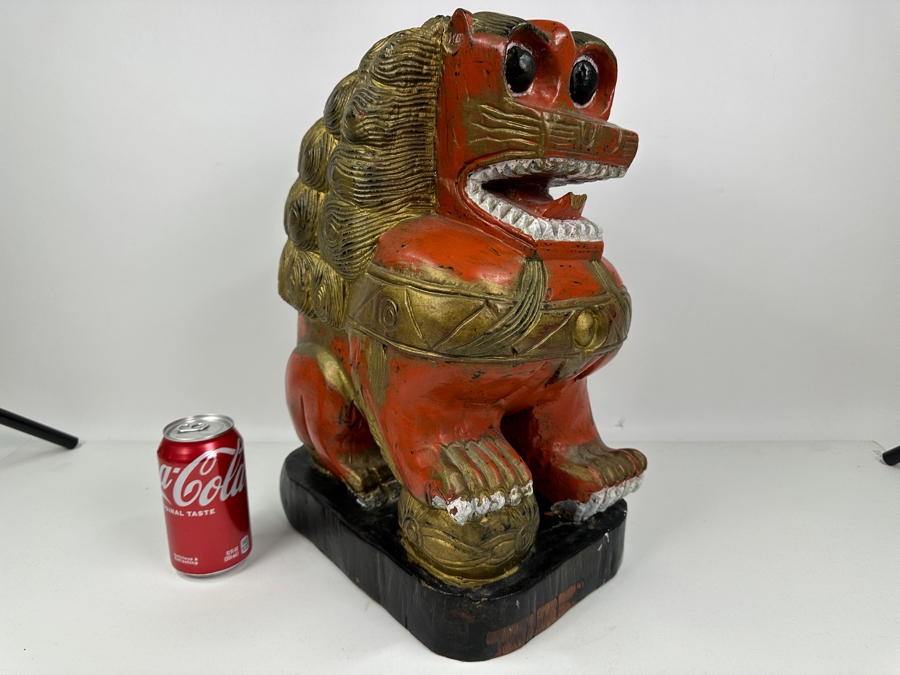 Vintage Chinese Carved Wooden Foo Dog Lion, Heavy 8.5'W X 12'D X 17'H [Photo 8]