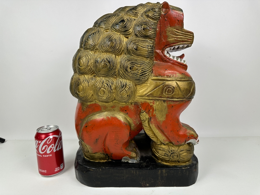 Vintage Chinese Carved Wooden Foo Dog Lion, Heavy 8.5'W X 12'D X 17'H [Photo 2]