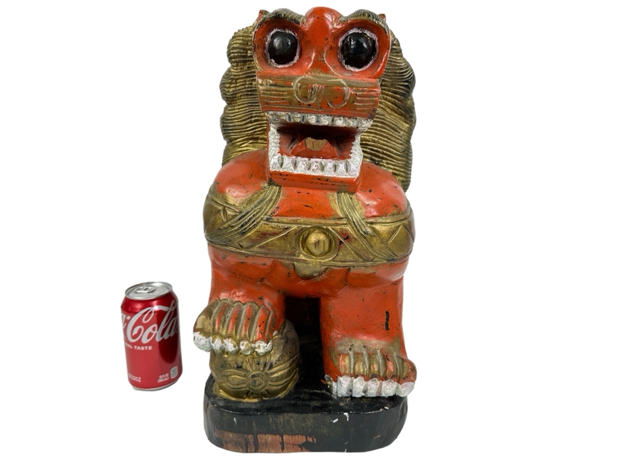 Vintage Chinese Carved Wooden Foo Dog Lion, Heavy 8.5'W X 12'D X 17'H [Photo 3]