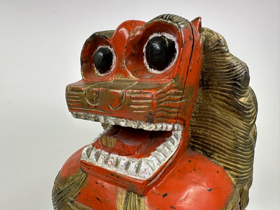 Vintage Chinese Carved Wooden Foo Dog Lion, Heavy 8.5'W X 12'D X 17'H [Photo 14]