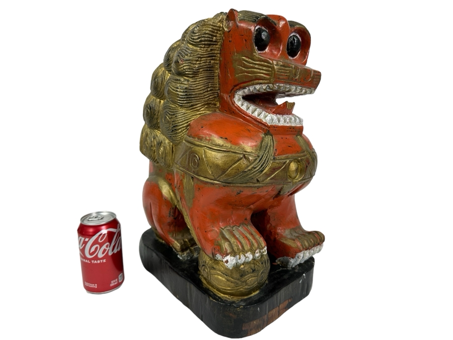 Vintage Chinese Carved Wooden Foo Dog Lion, Heavy 8.5'W X 12'D X 17'H [Photo 1]