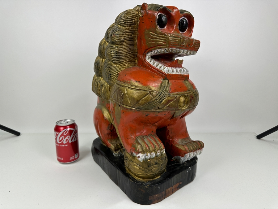 Vintage Chinese Carved Wooden Foo Dog Lion, Heavy 8.5'W X 12'D X 17'H [Photo 5]