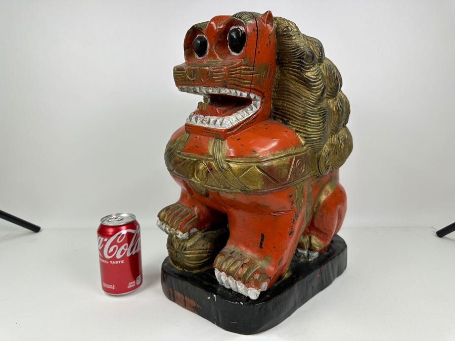 Vintage Chinese Carved Wooden Foo Dog Lion, Heavy 8.5'W X 12'D X 17'H [Photo 13]