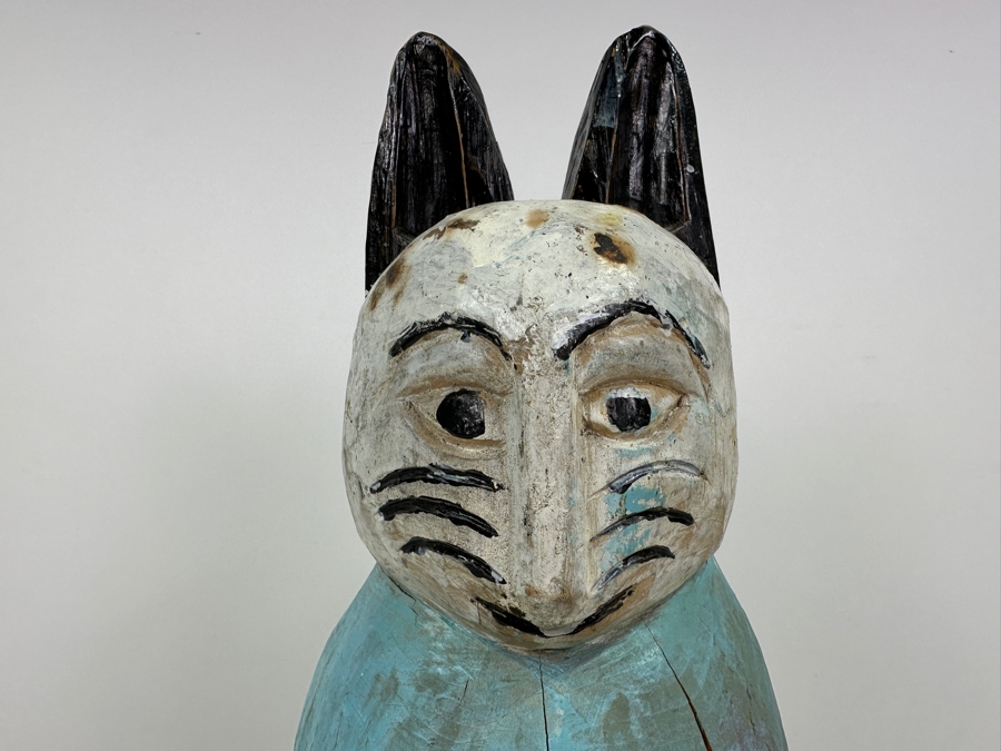 Vintage Carved Wooden Polychrome Folk Art Cat Sculpture 16'H [Photo 3]