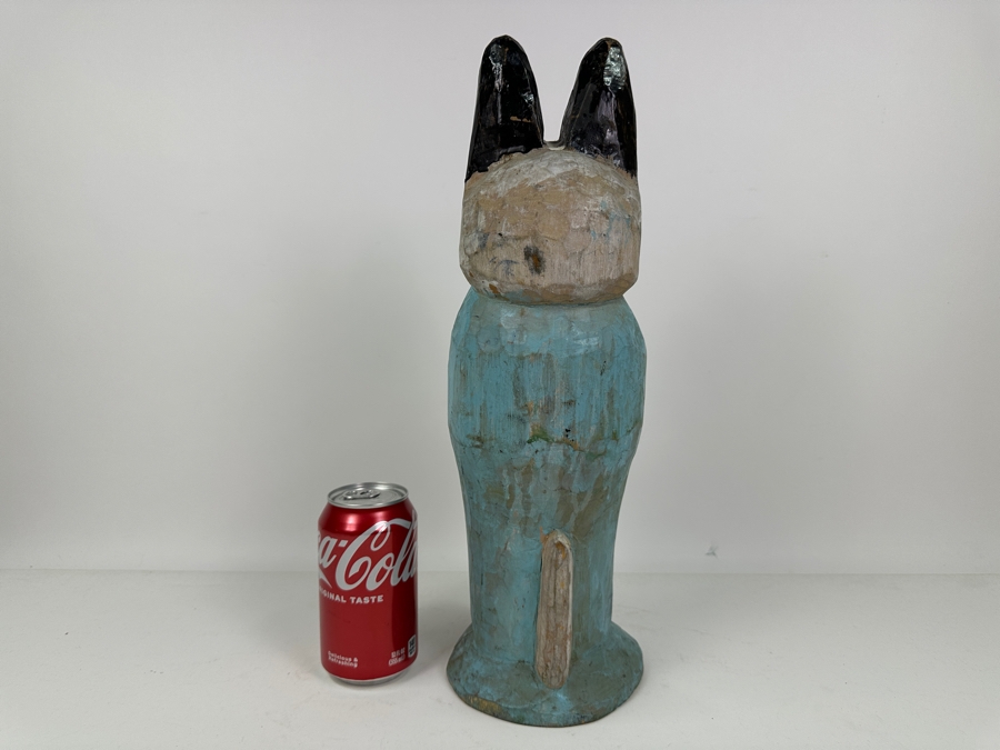 Vintage Carved Wooden Polychrome Folk Art Cat Sculpture 16'H [Photo 6]